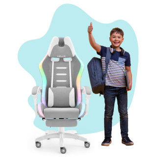 Otroški siv stol z LED RGB osvetlitvijo ozadja HELLS CHAIR HC-1039 2.0