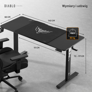 Višinsko nastavljiva črna miza DIABLO X-TENSIO 1400