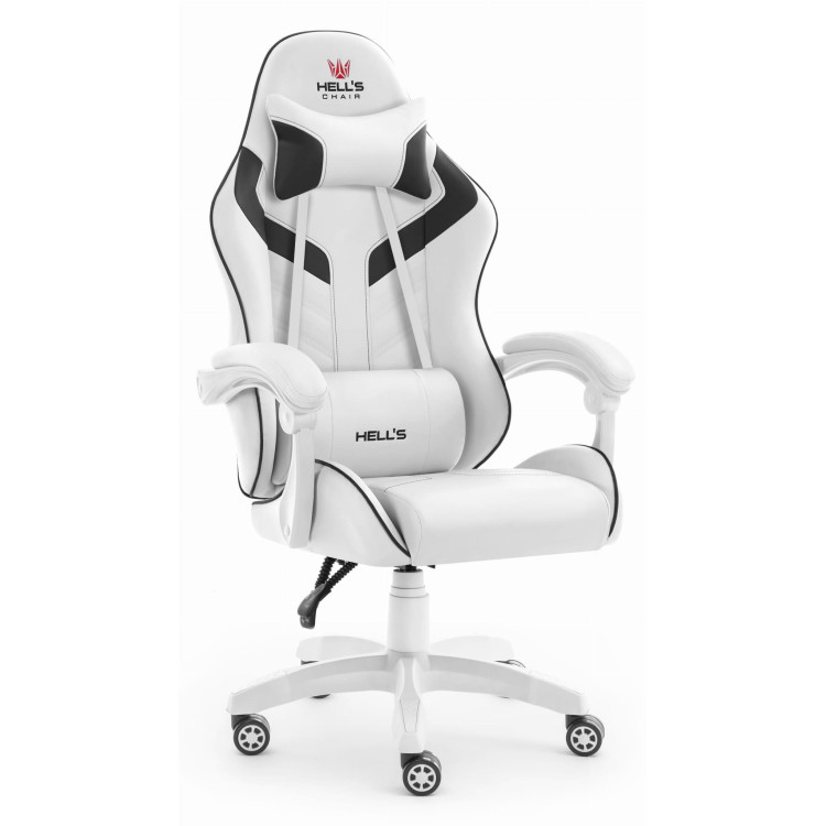 Belo-črni usnjen igralni stol HELLS CHAIR HC-1007 2.0