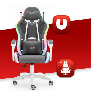 Sivo-bel igralni stol iz blaga HELLS CHAIR HC-1012 LED RGB