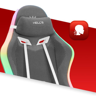 Sivo-bel igralni stol iz blaga HELLS CHAIR HC-1012 LED RGB