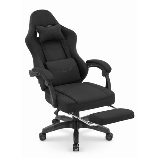 Črni tkaninski fotelj z naslonom za noge HELLS CHAIR HC-1015