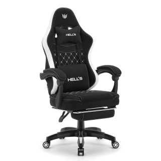 Črno-beli tkaninski fotelj z naslonom za noge HELLS CHAIR HC-1015