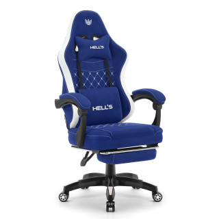 Modro-beli fotelj iz blaga z naslonom za noge HELLS CHAIR HC-1015
