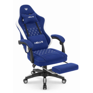 Modro-beli fotelj iz blaga z naslonom za noge HELLS CHAIR HC-1015
