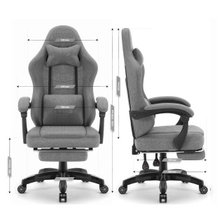 Siv tkaninski fotelj z naslonom za noge HELLS CHAIR HC-1015