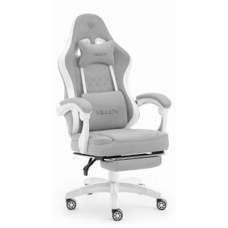 Sivo-beli fotelj iz blaga z naslonom za noge HELLS CHAIR HC-1015