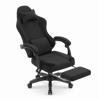 Črni tekstilni fotelj z naslonom za noge HELLS CHAIR HC-1016