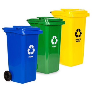 Komplet 3 košev za odpadke: plastika, steklo, papir 3 x 120 l