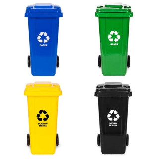 Komplet 4 zabojnikov: plastika, steklo, papir, mešani odpadki 4x120 l