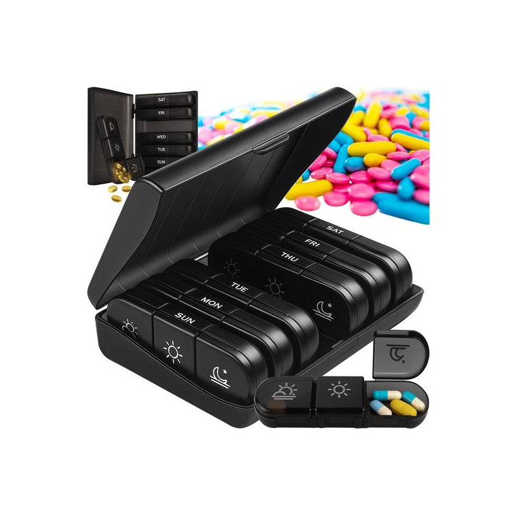 Črn organizator za zdravila - 7 dni