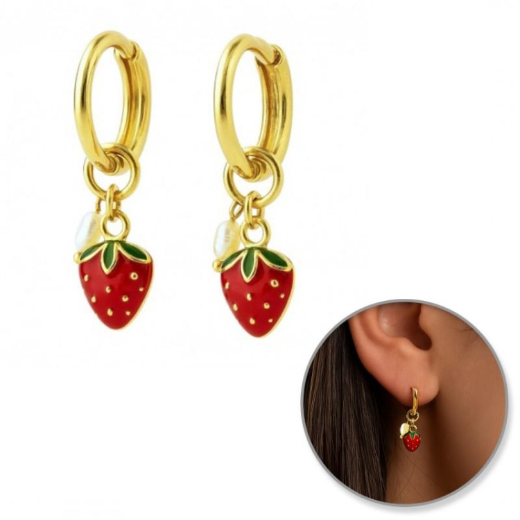 Viseči uhani z rdečimi jagodami