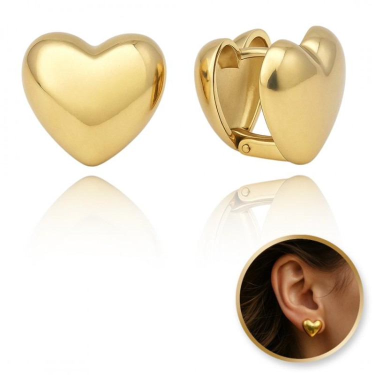 Dvostranski pozlačeni uhani - srčki