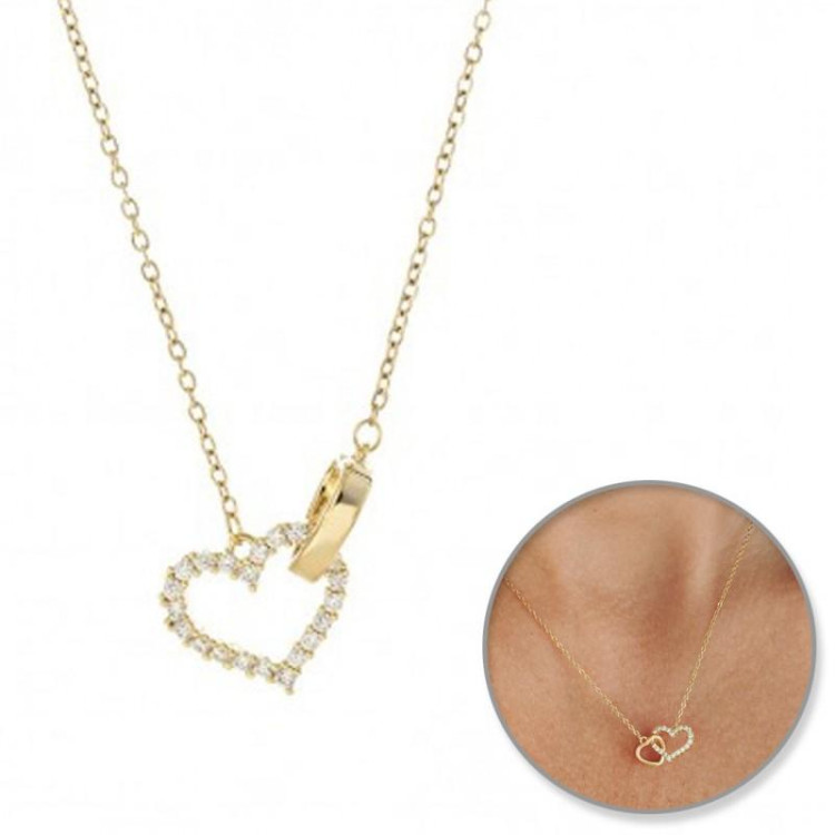 Pozlačena ogrlica z obeskom iz dveh src