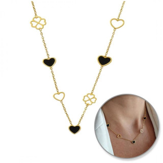 Pozlačena ogrlica s srčki in štiriperesnimi deteljicami