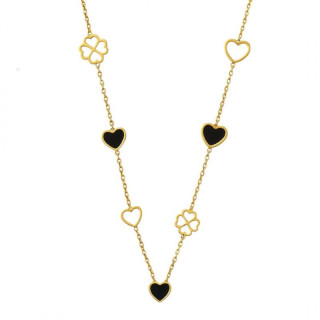 Pozlačena ogrlica s srčki in štiriperesnimi deteljicami