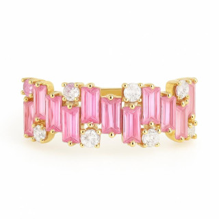 Ženski pozlačen prstan z rožnatimi cirkoni