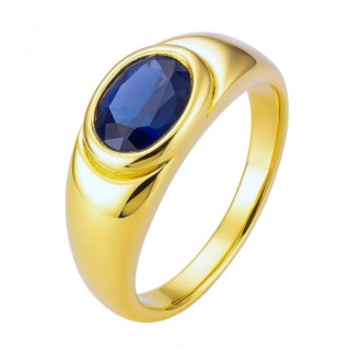 Pozlačen ženski prstan z modrim kamnom