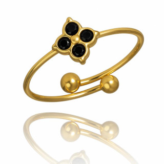 Pozlačen ženski prstan s črnimi cirkoni