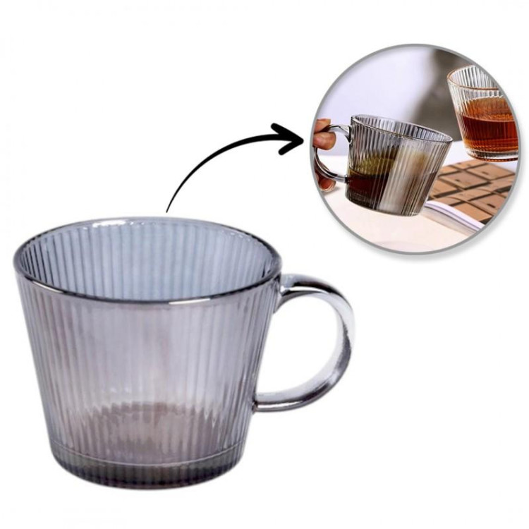 Siva skodelica z reliefnim ročajem - 380 ml