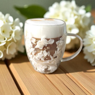 Termo vrček z belimi cvetovi hortenzije - 300 ml