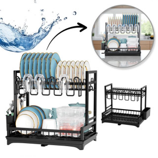 Črn odcejalnik za posodo s pladnjem