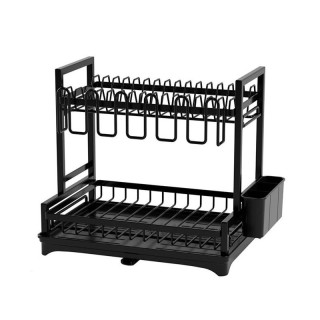 Črn odcejalnik za posodo s pladnjem