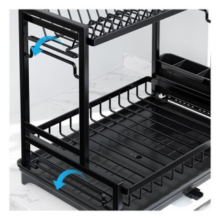 Črn odcejalnik za posodo s pladnjem