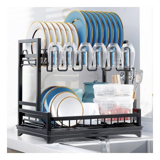 Črn odcejalnik za posodo s pladnjem