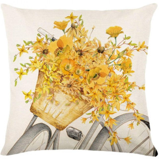 Lanena prevleka za vzglavnik z rumenimi cvetovi