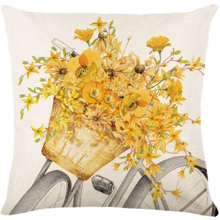 Lanena prevleka za vzglavnik z rumenimi cvetovi