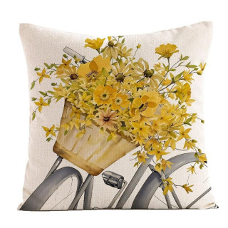 Lanena prevleka za vzglavnik z rumenimi cvetovi