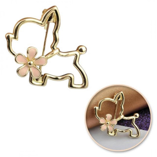 Emajlirana broška v obliki psa z rožo