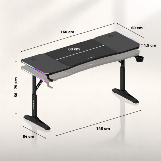 Črna igralna miza Huzaro HERO 4.6 RGB ČRNA 160 CM