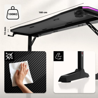Črna igralna miza Huzaro HERO 4.6 RGB ČRNA 160 CM