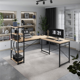 Kotna hrastova pisalna miza s policami Mark Adler LEADER 5.9 HRAST