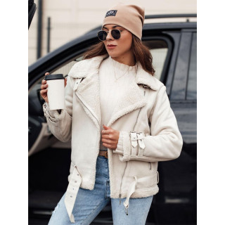 Ženska jakna iz belega semiša s krznom TY4732