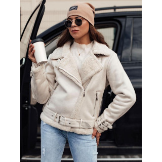 Ženska jakna iz belega semiša s krznom TY4732