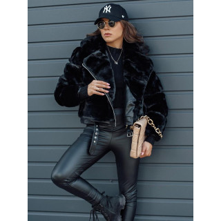 Črna krznena ženska jakna TY4693