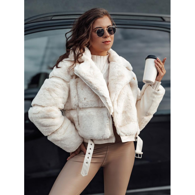 Ženska bež krznena jakna TY4694