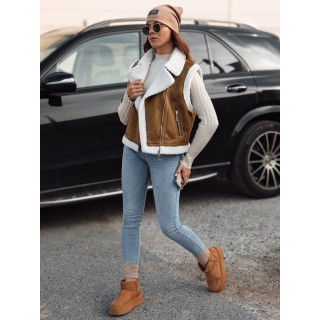 Ženski rjav semiš telovnik s krznom TY4741