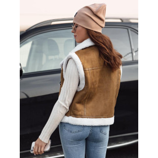 Ženski rjav semiš telovnik s krznom TY4741