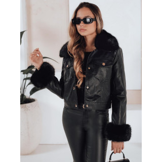 Črna usnjena ženska jakna s krznom TY5207