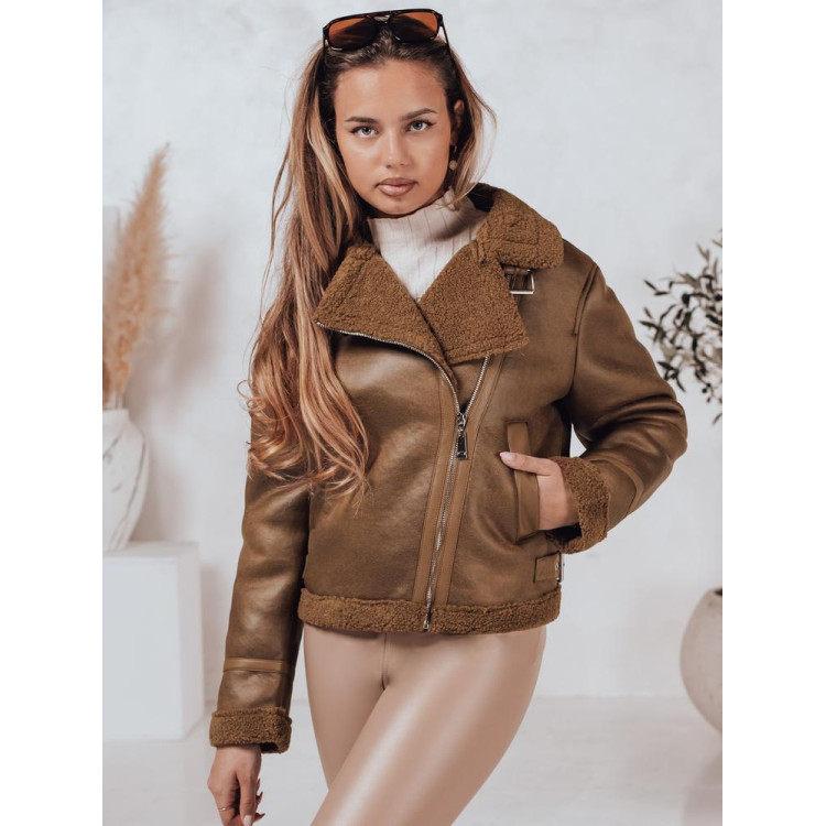 Ženska rjava semiš jakna s krznom TY4747