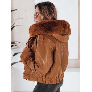 Rjava ženska usnjena jakna s krznom TY5129