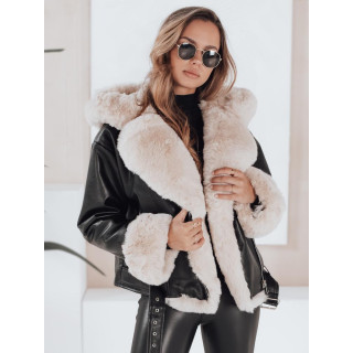 Črna ženska usnjena jakna s krznom TY5118