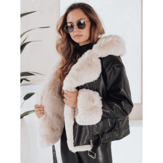 Črna ženska usnjena jakna s krznom TY5118
