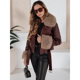 Bordo ženska usnjena jakna s krznom TY5208