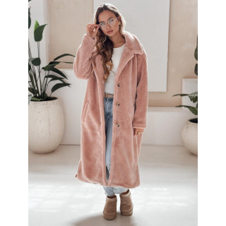 Dolg ženski roza krznen plašč NY0751