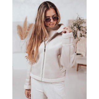 Ženska semiš jakna s krznom, bela, TY4739